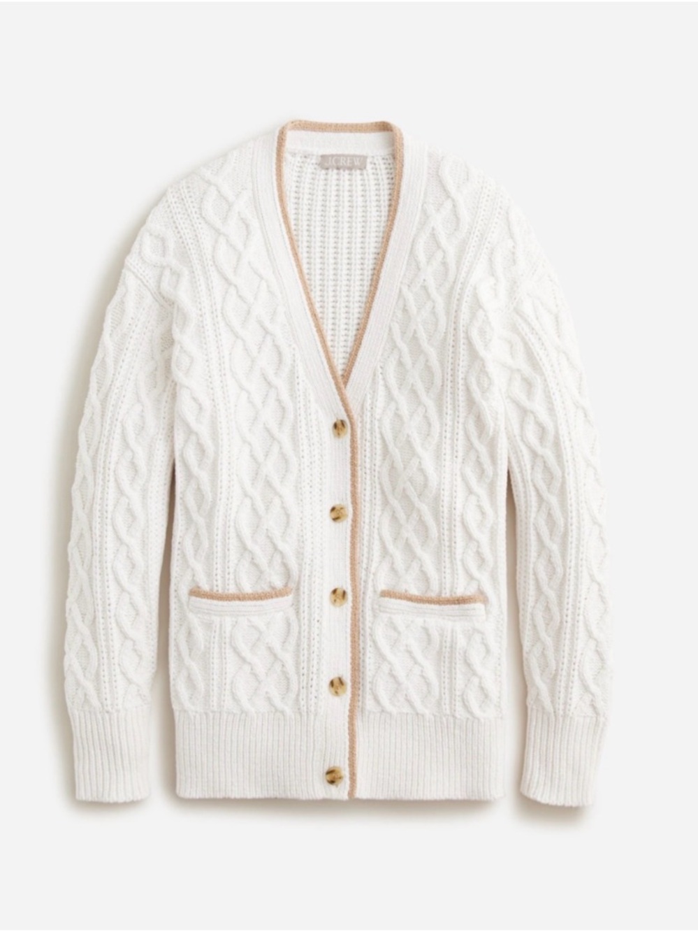 J. Crew 100% Cotton Contrast-trim cable-knit cardigan sweater NWT sz 2x